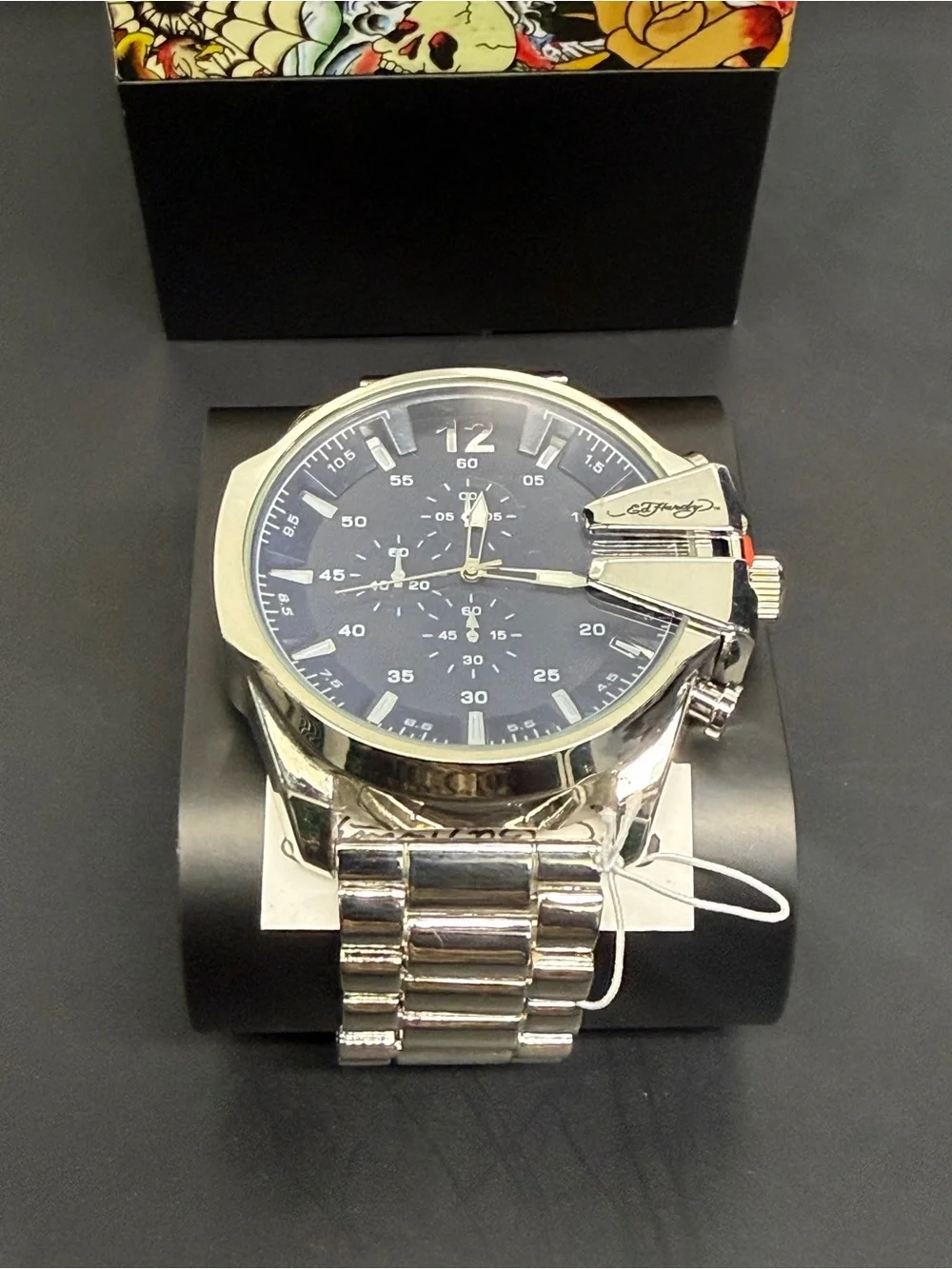 Ed Hardy Silver Watch with Blue Dial in Branded Box